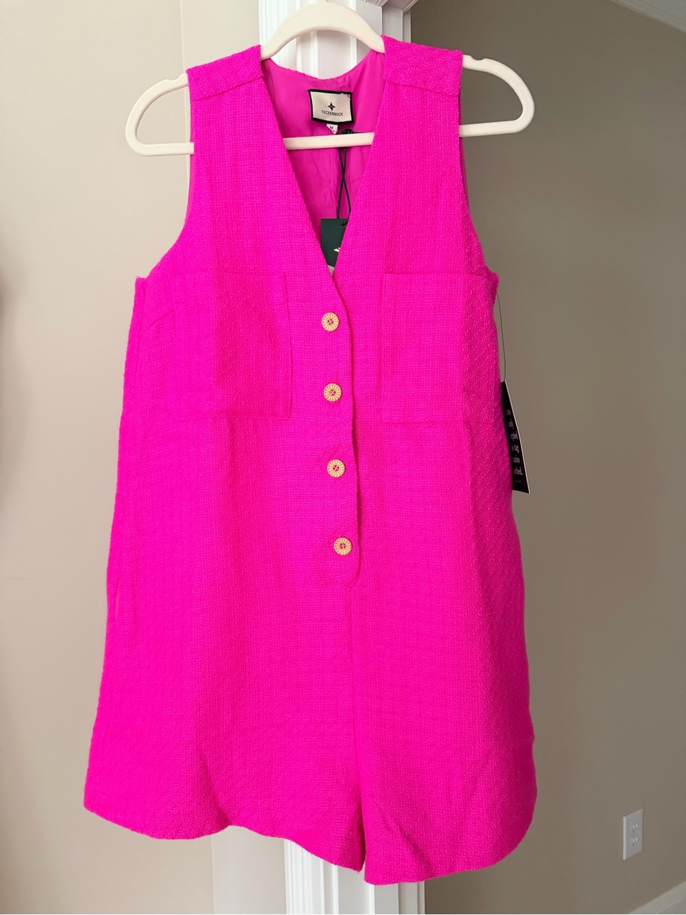 Tuckernuck Hot Pink Textured Sleeveless Romper